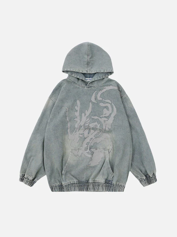 Aelfric Eden Dragon Print Denim Hoodie